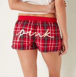 VS PINK Red Plaid Flannel Logo Sleep Shorts Size M